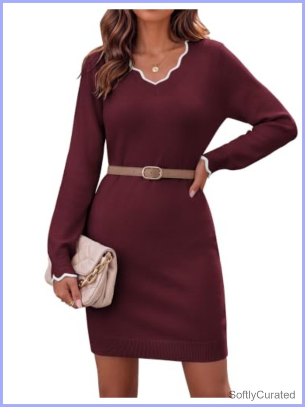 Zeagoo Womens Sweater Dress V-Neck Long Sleeve Mini Knit Pullover